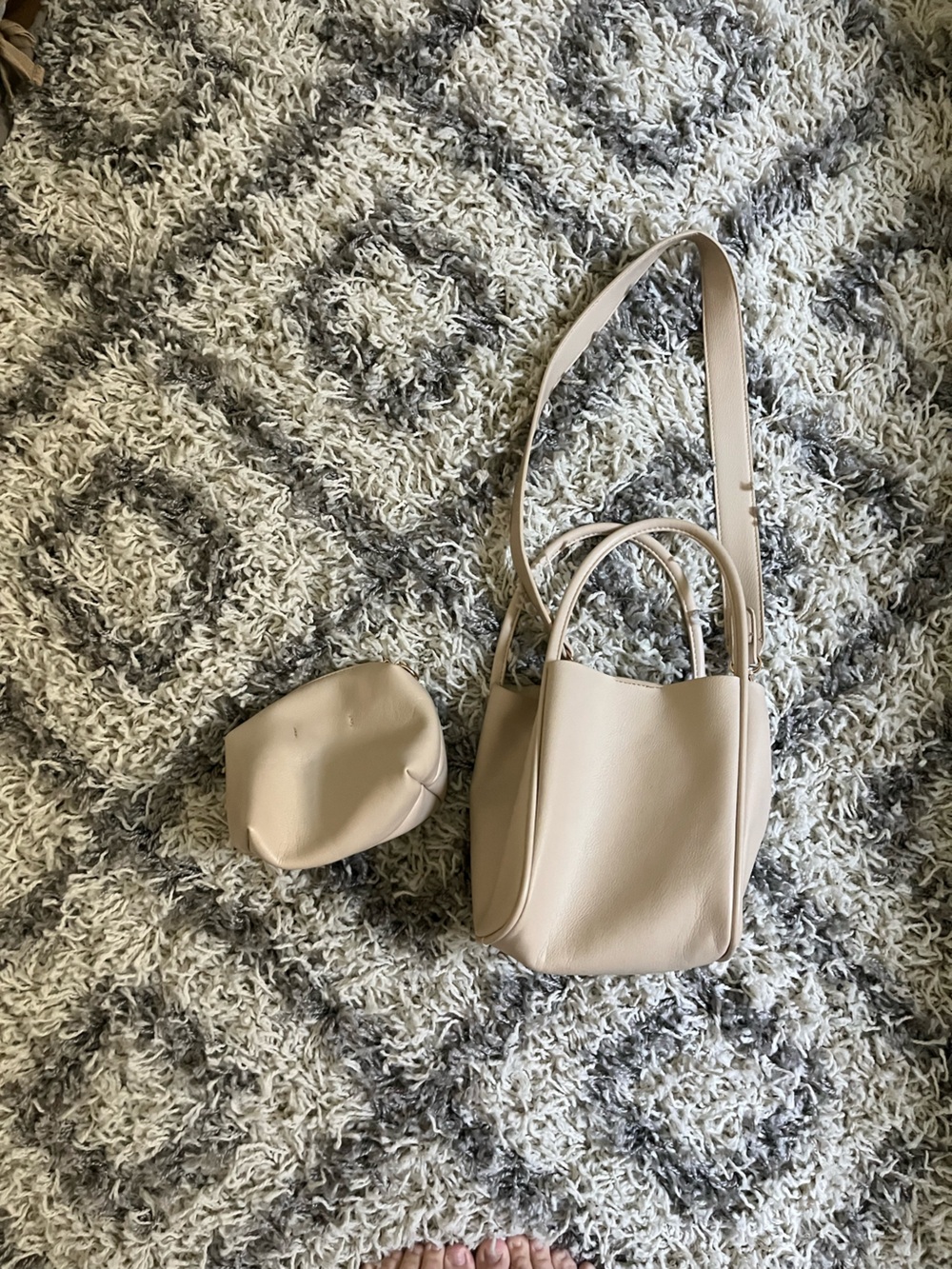 Minimalist Beige Women’s Crossbody Tote Bag with Pouch